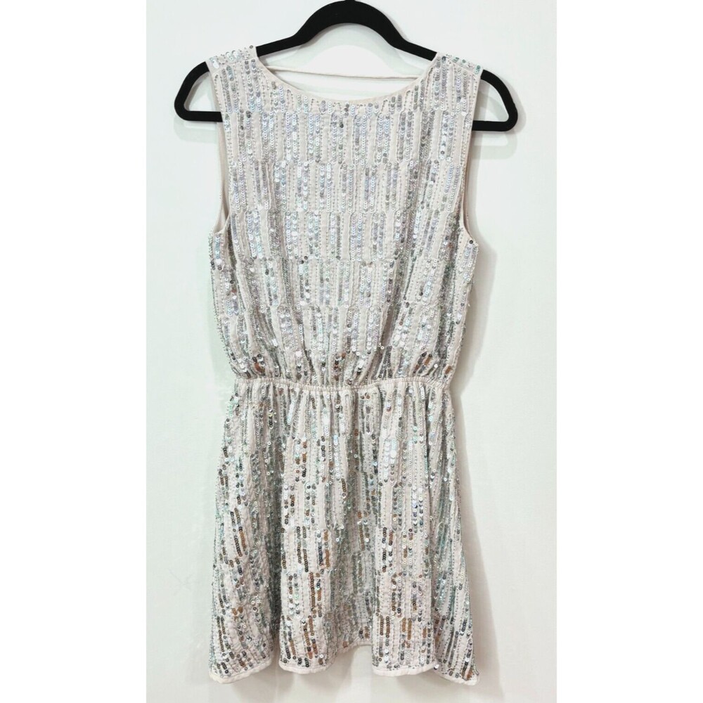 Endless Rose Sequin Mini Dress Size M Sparkly Silver Cream Art Deco 1920s Party